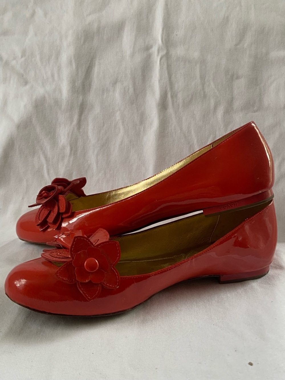 Coach Red Patent Leather Flower Ballet Flats